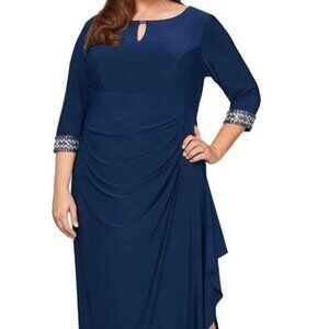 Alex Evenings - 4351416 Keyhole Front Drape Off Dress (Cobalt, 14W)